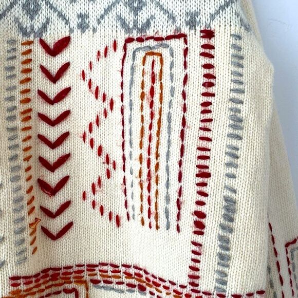 Sundance Colorful Embroidered Lambswool Long Cardigan Nordic L Boho Chic Cottage - Picture 6 of 13